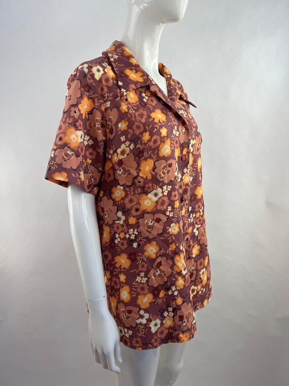 1970's MLM Pink Abstract Floral Print Blouse|Summ… - image 2