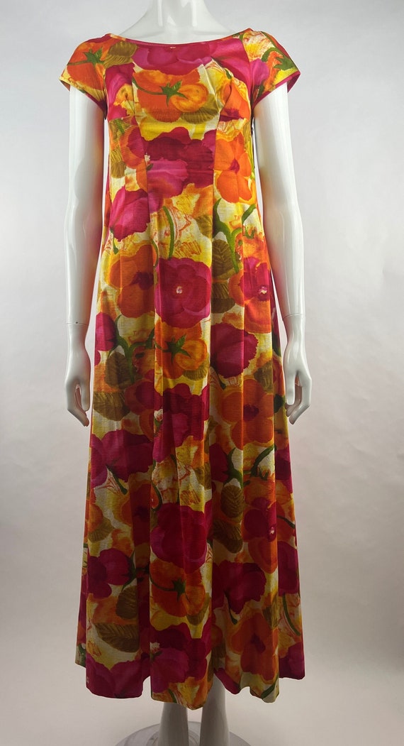 60's Kiyomi of Hawaii Maxi Dress w Water Fall Back