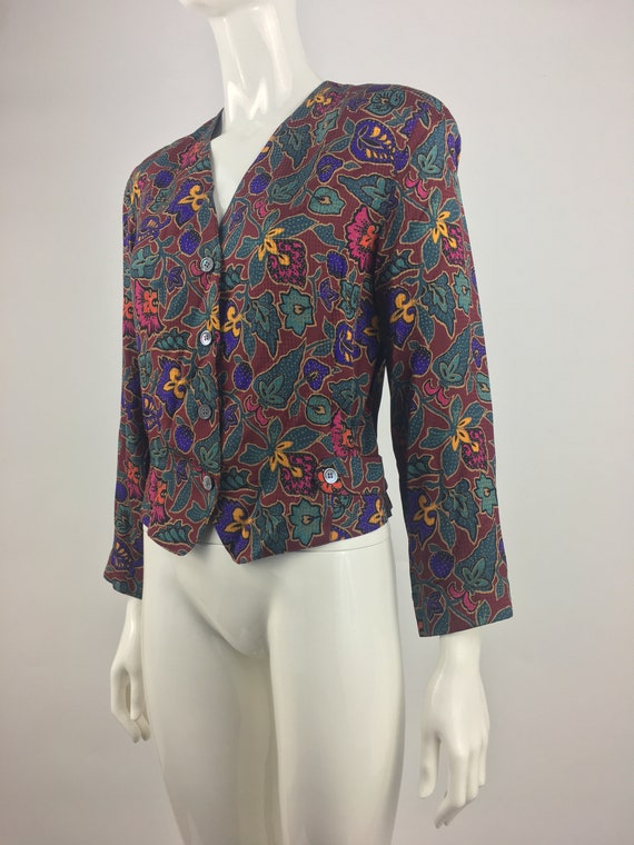 1980's Anne Klein II Silk Blazer w Vibrant Paisle… - image 6