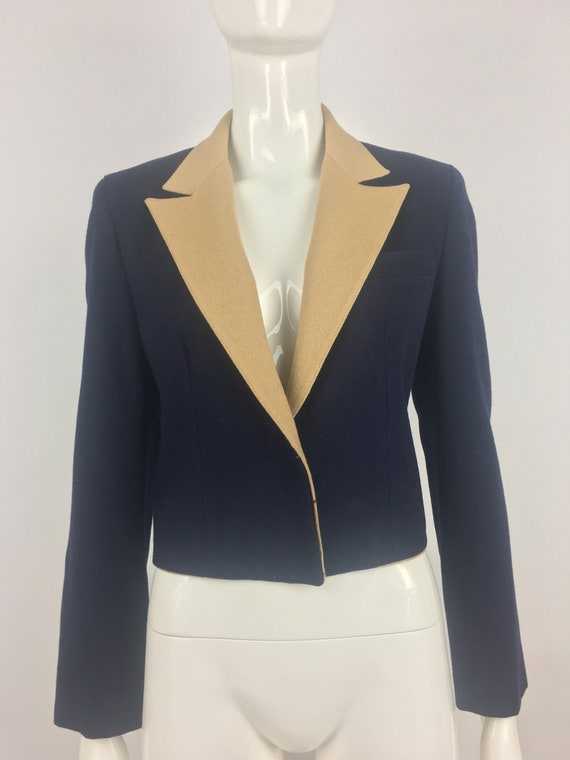 1980's Raspini Navy Blue Eaton Blazer w Tan Lapel… - image 2