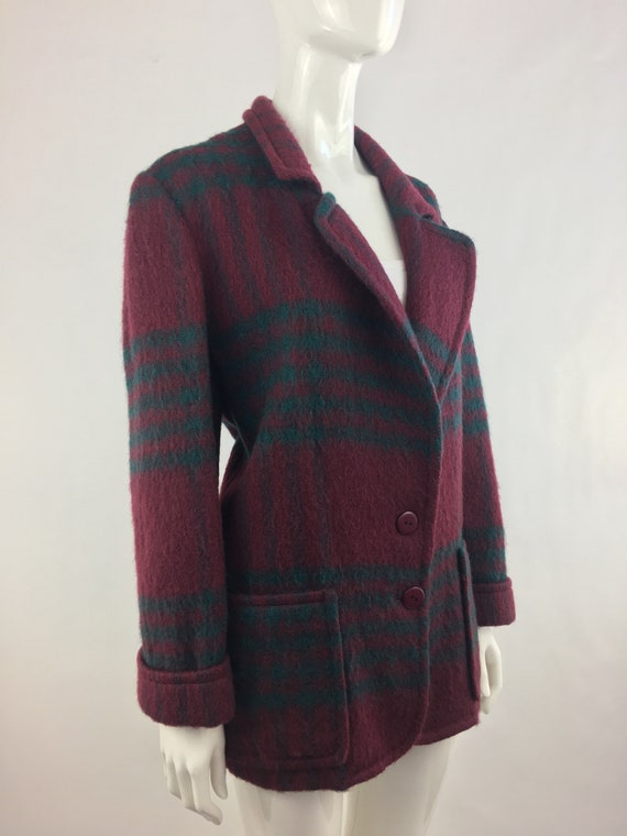 1980's Elizabeth Arden Classic Plaid Blazer|Burgu… - image 5