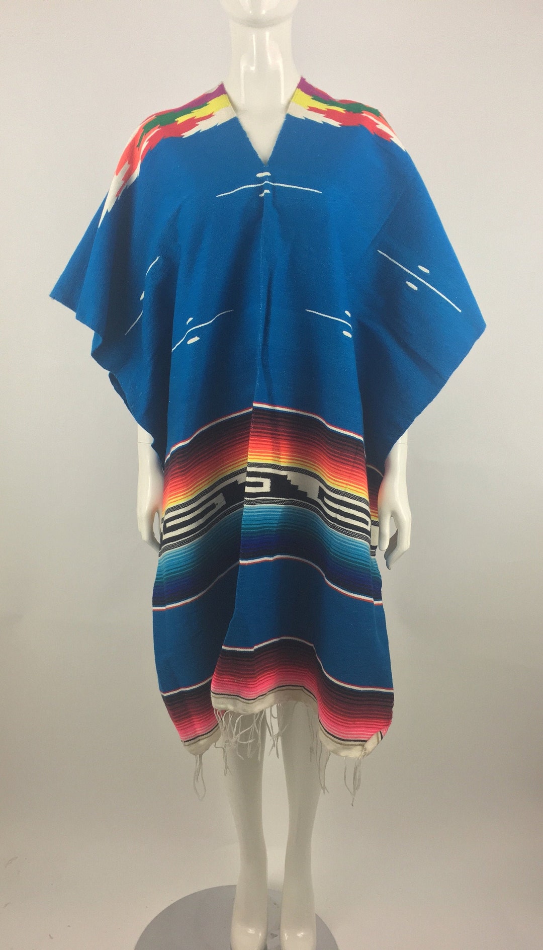 1990's Mexican Blanket Ponchoserape Blanket Ponchohippie Etsy
