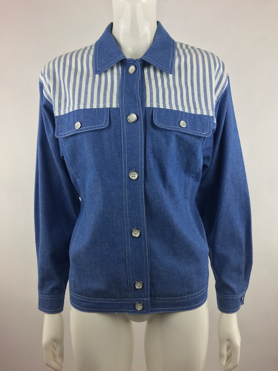 1980's Joyce Striped Jean Jacket|Vintage Denim Ja… - image 1