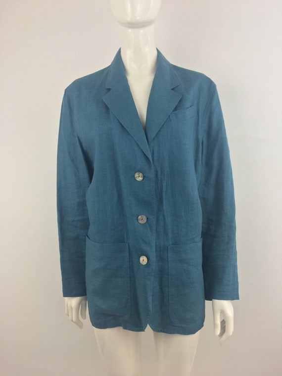 1980's Feminella Blue Linen Blazer|Minimalist Bla… - image 1