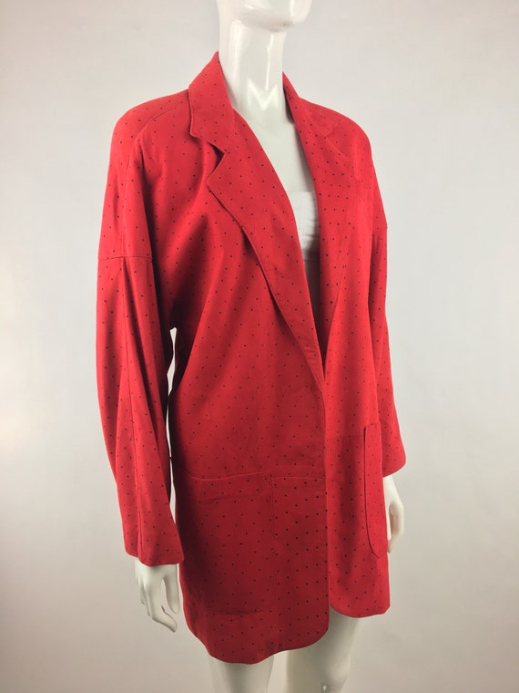 1980's Vakko Red Suede Jacket w Black Polka Dots|… - image 4