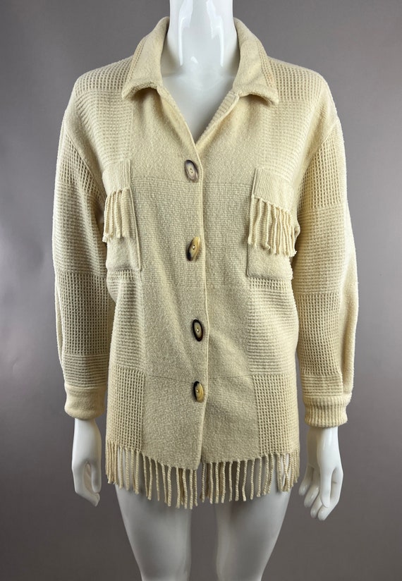 1980's Sinclair Ivory Fringed Shirt Jacket |Glam C