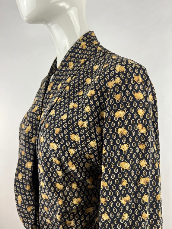 1990's Dana Buchman Silk Blouse w Shawll Collar|Cl