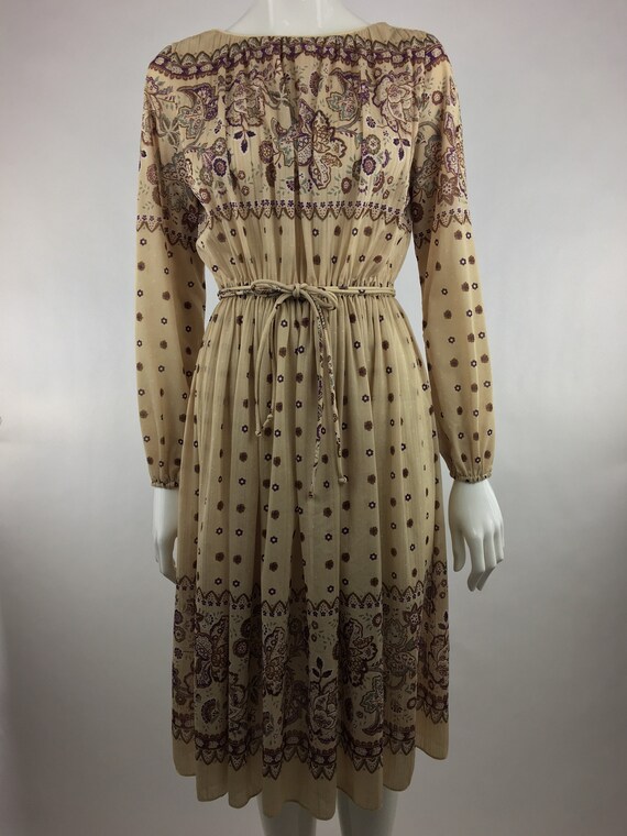 1980's Tan Floral  Dress|Semi-Sheer Dress|Beige F… - image 2