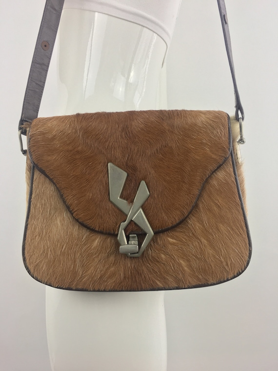 1980's Brown & White Pony Haired Leather Purse|Fro