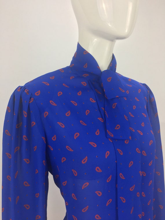 1980'S Premonitions Blue Blouse w Red Paisley Des… - image 2