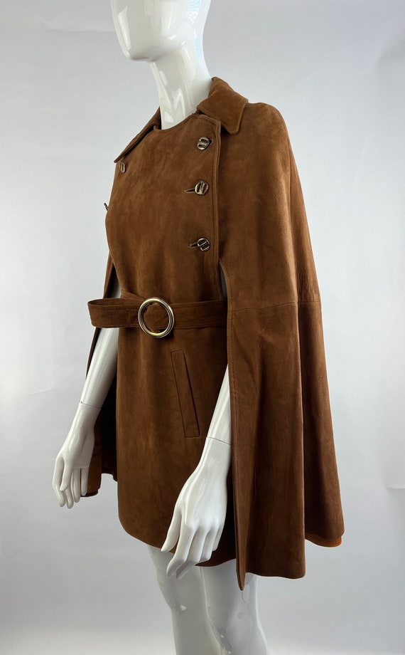 1960's Brown Suede Leather Poncho|60's Suede Cloa… - image 4