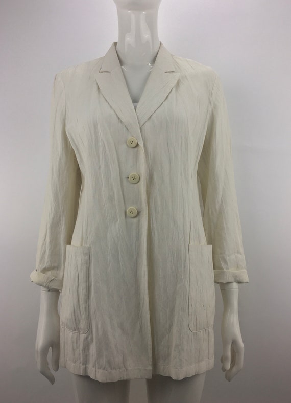 1980's Barbara Bui White Blazer|Crinkled Blazer|W… - image 3