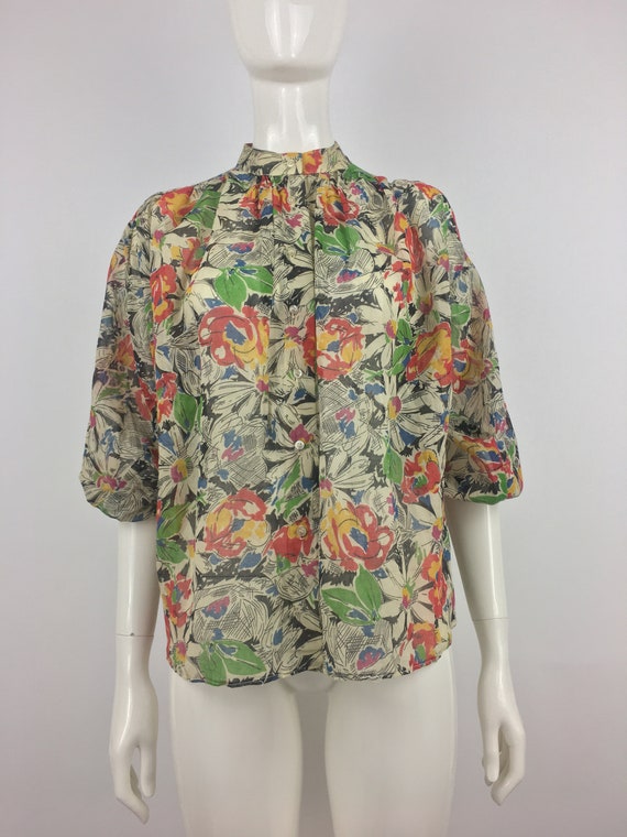 1970's Stitches Semi-Shear Floral Blouse|Shear Su… - image 7