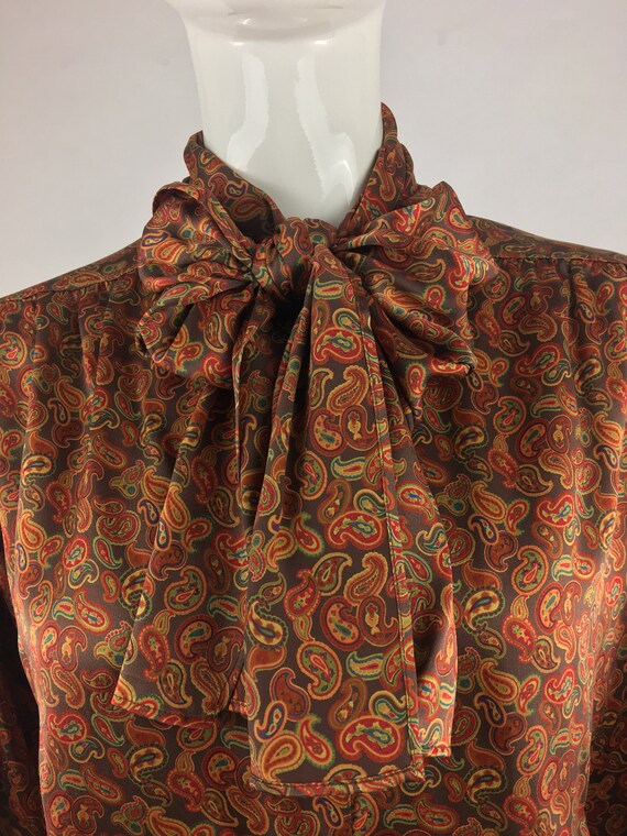 1980's Escada Burnt Orange Paisley Blouse|Silk Pus