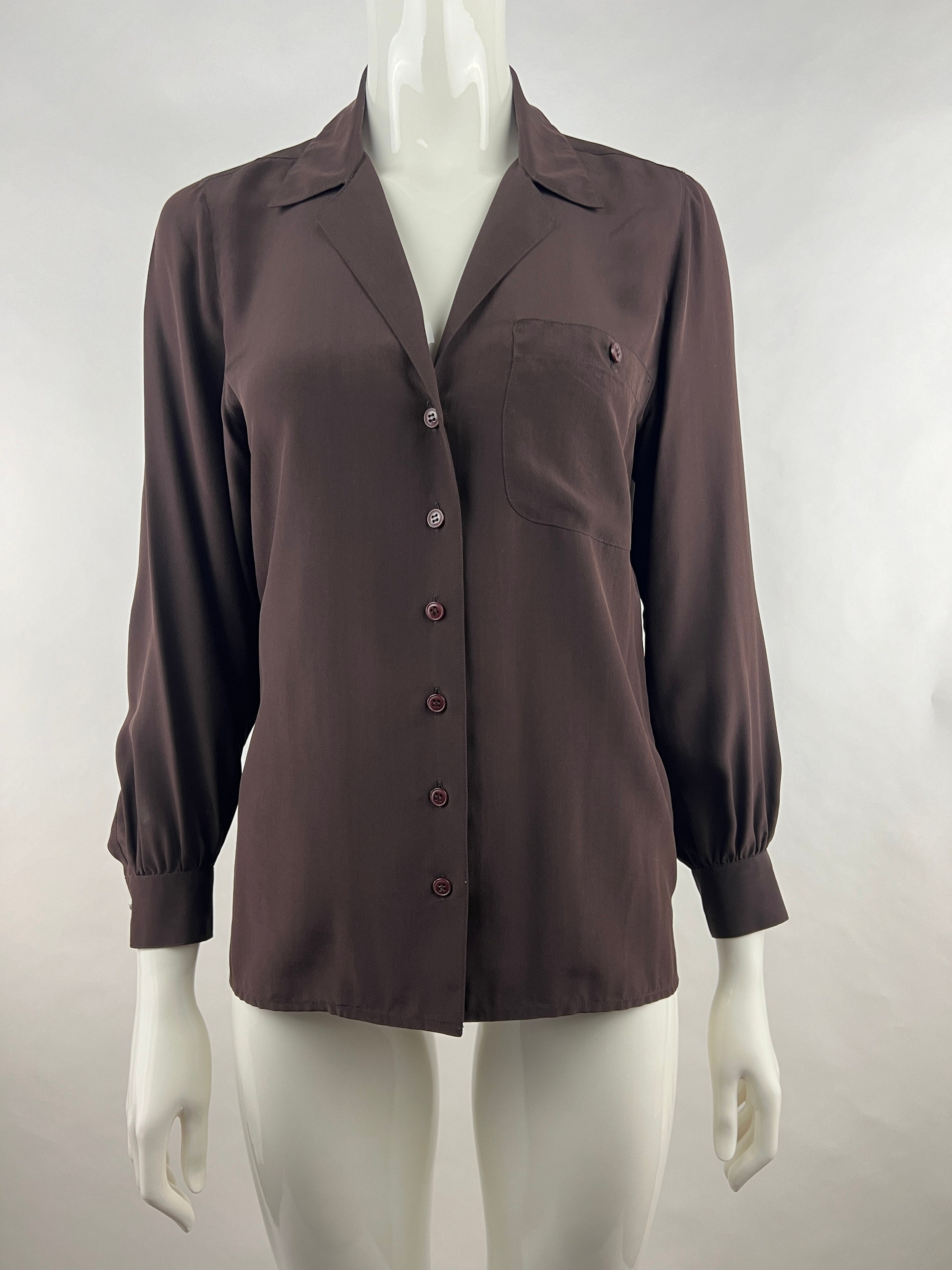 Chocolate Brown Silk Blouse - Etsy Chocolate Brown Silk Blouse - Etsy