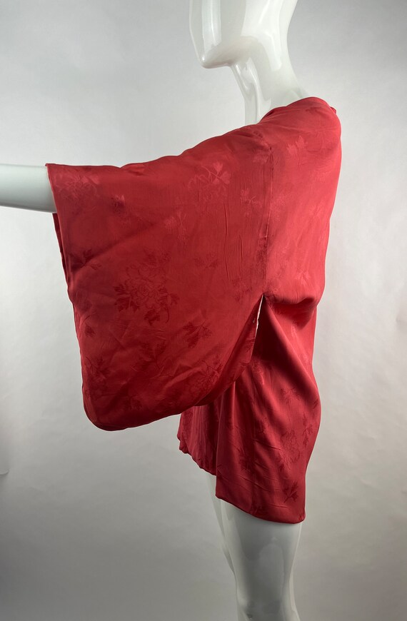 Vintage 80s 90s Red Floral Geometric Pattern Komon Haori Showa Kimono 8 10 S