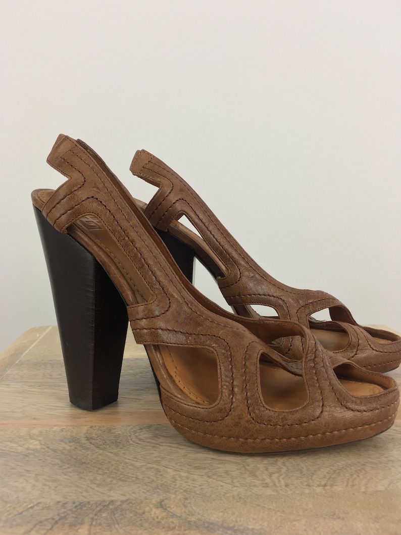 2000 Givenchy Cognac Brown Chunky Heeled Leather SandalsHigh | Etsy