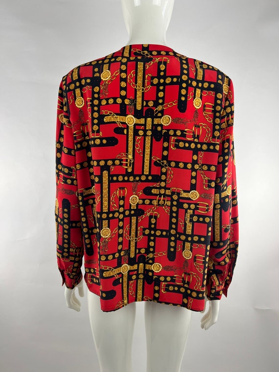 1990's Jordan Red, Black, and Gold Baroque Blouse… - image 5