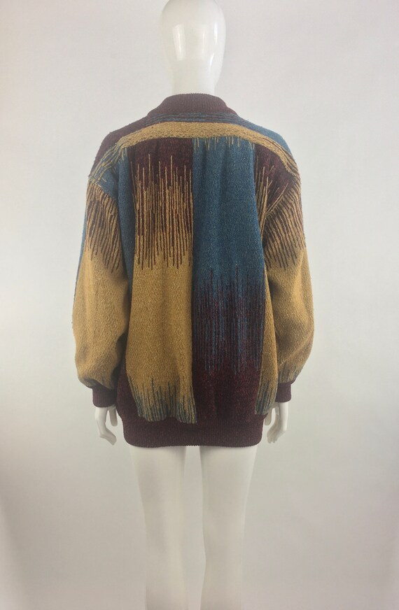 1980's Dark Red Abstract Sweater Jacket|Oversized… - image 6