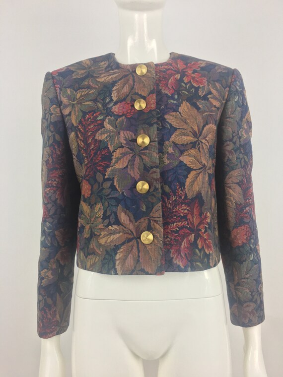 80's Jos A. Bank Navy Blue Floral Tapestry Blazer|