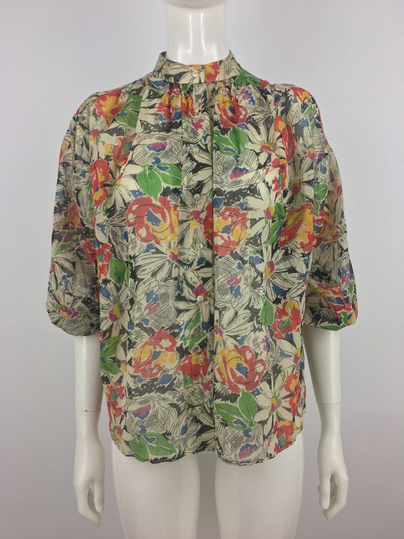 1970's Stitches Semi-Shear Floral Blouse|Shear Su… - image 6