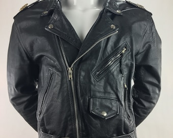 1990 s Diamond Leather Collection Black Leather Motorcycle Jacketmoto Biker Jacket90 s Grunge Leather Jacket80 s Rocker Jacketsize Large Etsy
