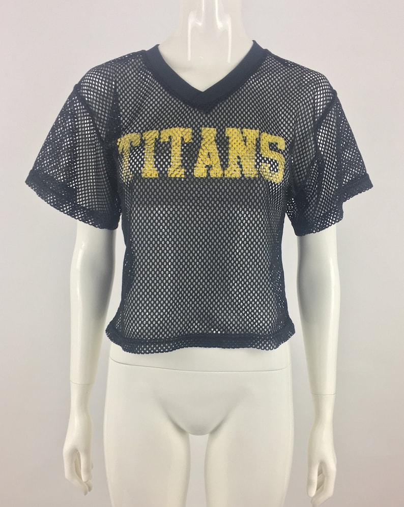 Vintage 1990/'s Champro Sports Black Titans Football Jersey|Black Practice Jersey|Cropped Football Jersey|See Through Football Jersey|Size SM