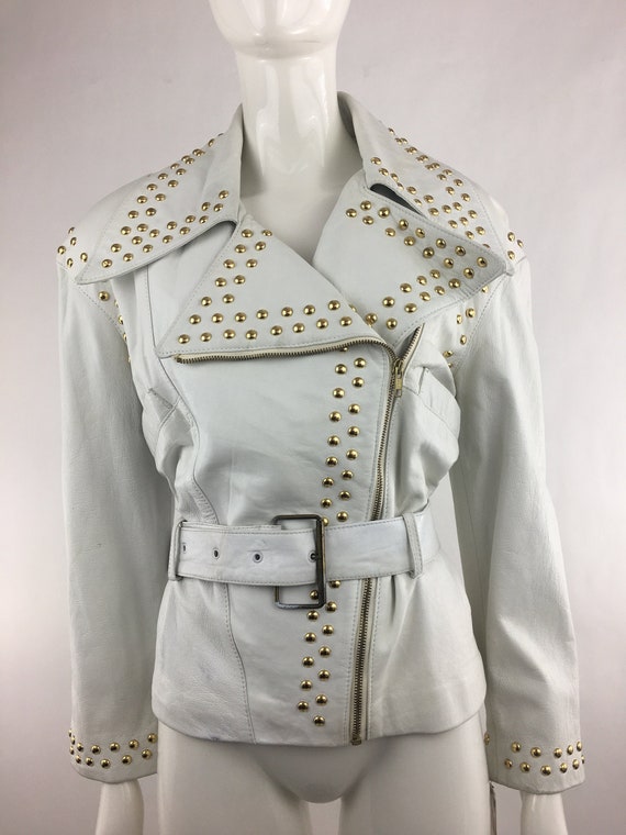 1980's Julian K. White Leather Jacket w Gold Studs
