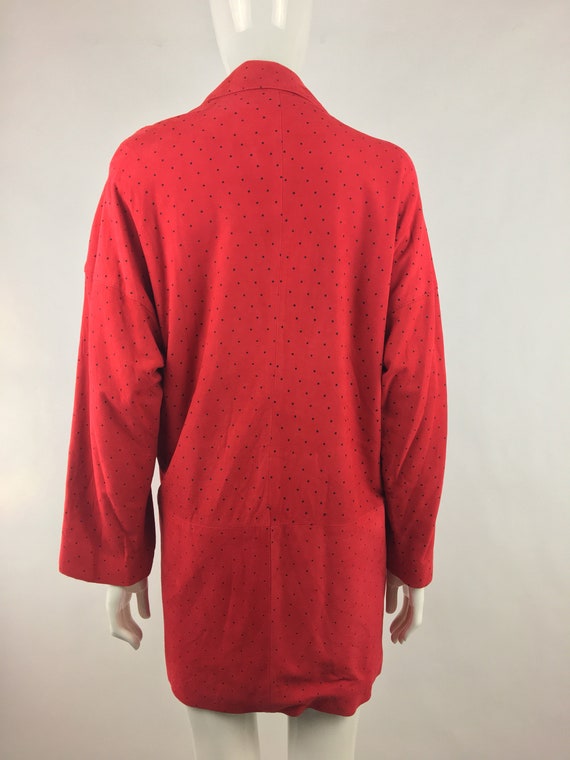 1980's Vakko Red Suede Jacket w Black Polka Dots|… - image 7