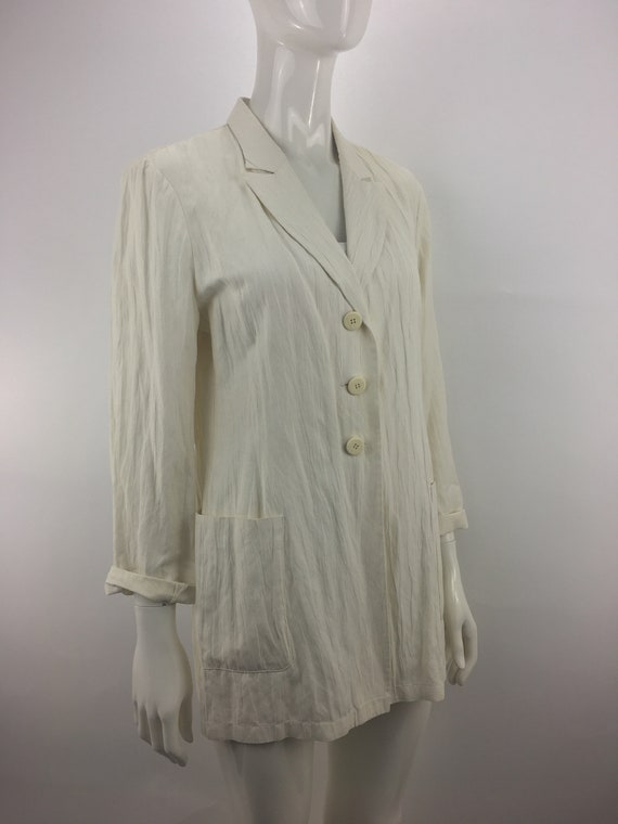 1980's Barbara Bui White Blazer|Crinkled Blazer|W… - image 7