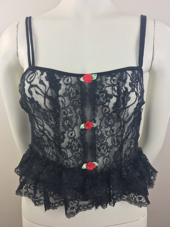 1980's First Lady Sheer Black Lace Camisole|Peplu… - image 6