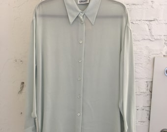 1990&#39;s Complice for Henri Bendel Mint Green Silk Blouse|Semi-Sheer Over Blouse |Work Blouse|Career Blouse|Professional Blouse|Size 12