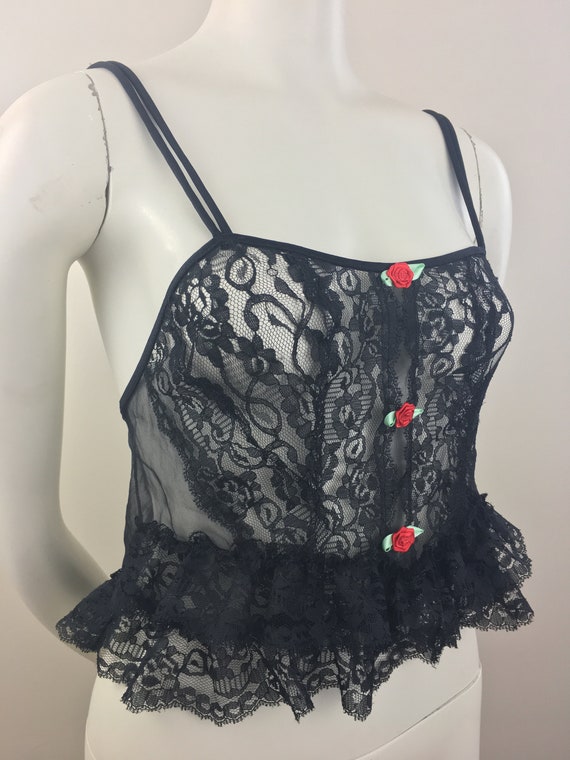 1980's First Lady Sheer Black Lace Camisole|Peplu… - image 2