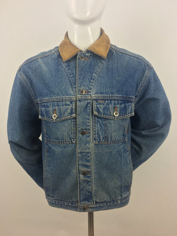 timberland denim jacket leather collar