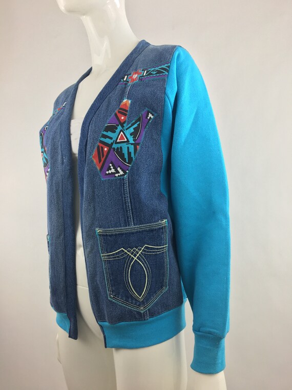 1980s Upcycled Denim Jacket: Vintage Southwestern… - image 4