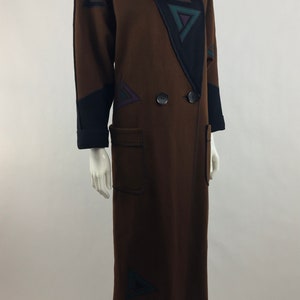 1980's Marylou Ozbolt Storer Fibre Arts Seattle Brown Coat w Colorful Abstract AppliquesWearable ArtWool JacketOversized CoatSize Small image 4