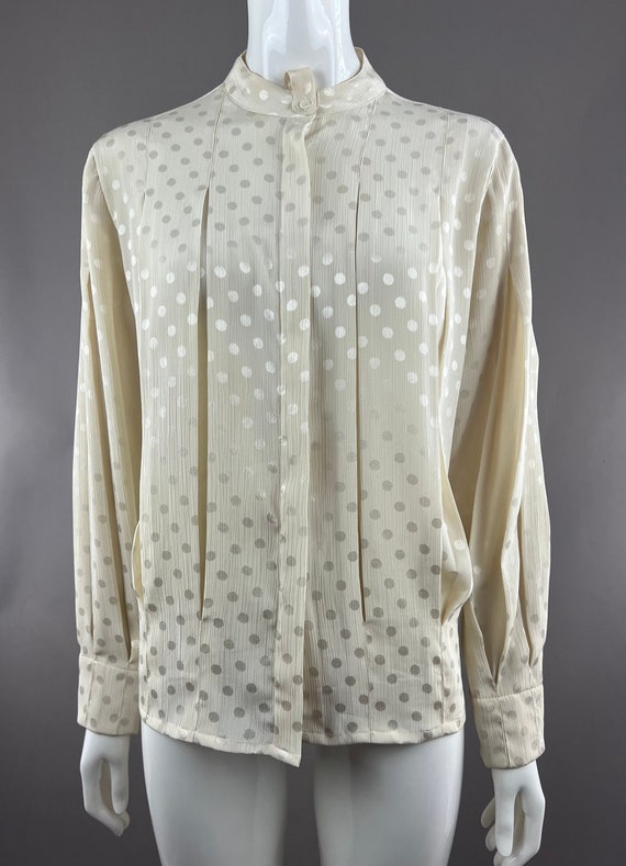 1980's Silkitalia Polka Dotted Jaquard Blouse|Dama