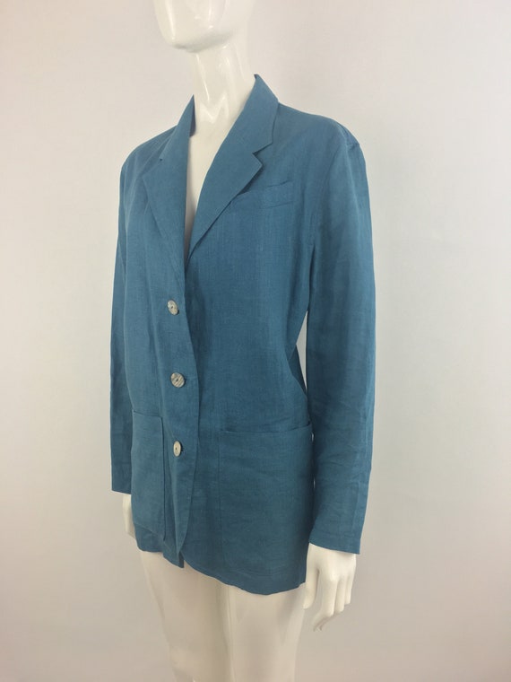 1980's Feminella Blue Linen Blazer|Minimalist Bla… - image 4