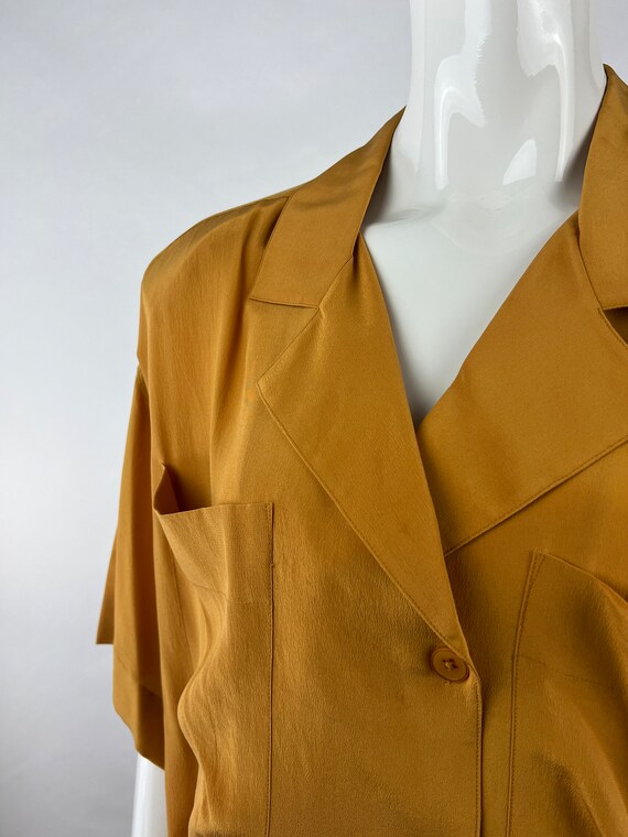 1980's Ellen Tracy Mustard Yellow Silk Blouse|Sec… - image 7