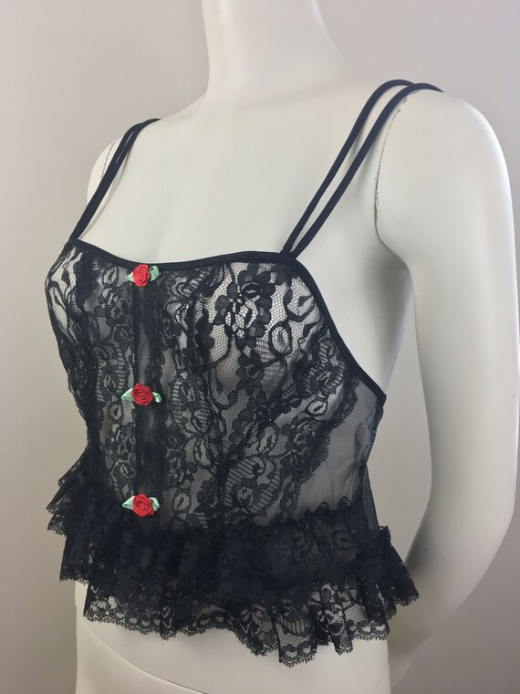 1980's First Lady Sheer Black Lace Camisole|Peplu… - image 4