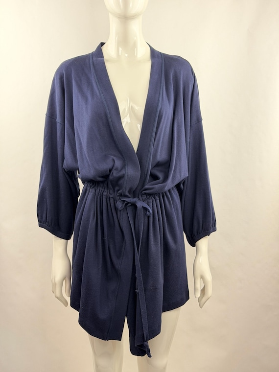 Sonia Rykiel, Vintage Sonia Rykiel Paris Navy Blue Cotton Kimono Cardigan Jacket Tunic Mini Dress Drawstring Waist Side Pockets Made in France Womens M