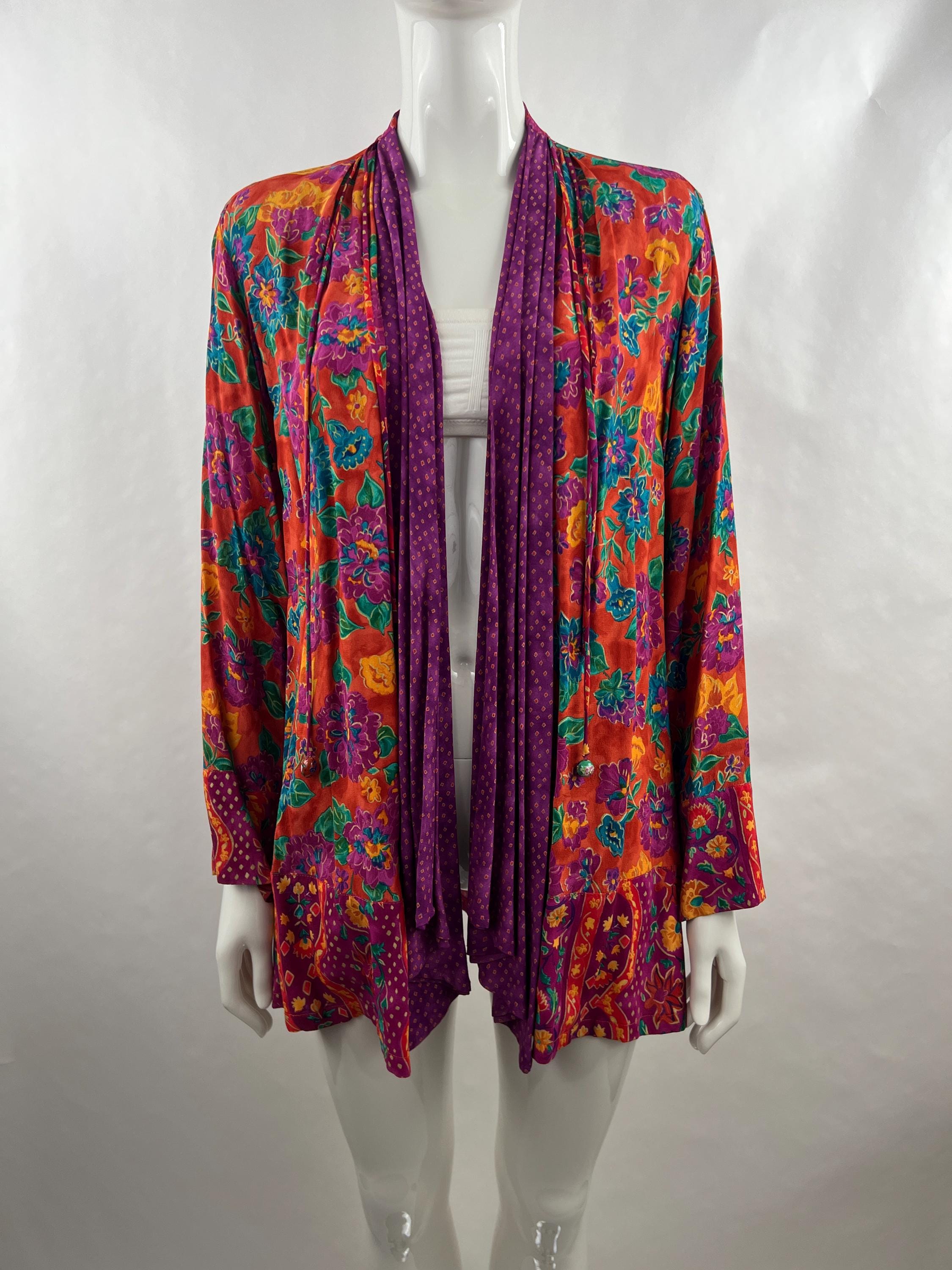 Vintage 90s Carole Little Floral Jacket Open Front Kimono Cardigan