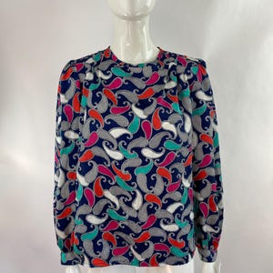 Nicola Dark Blue Colorful Paisley Blouse|Navy Blue Secretary&#39;s Blouse|Libarian Blouse|Professional Career Suit Blouse|Work Office Blouse|10