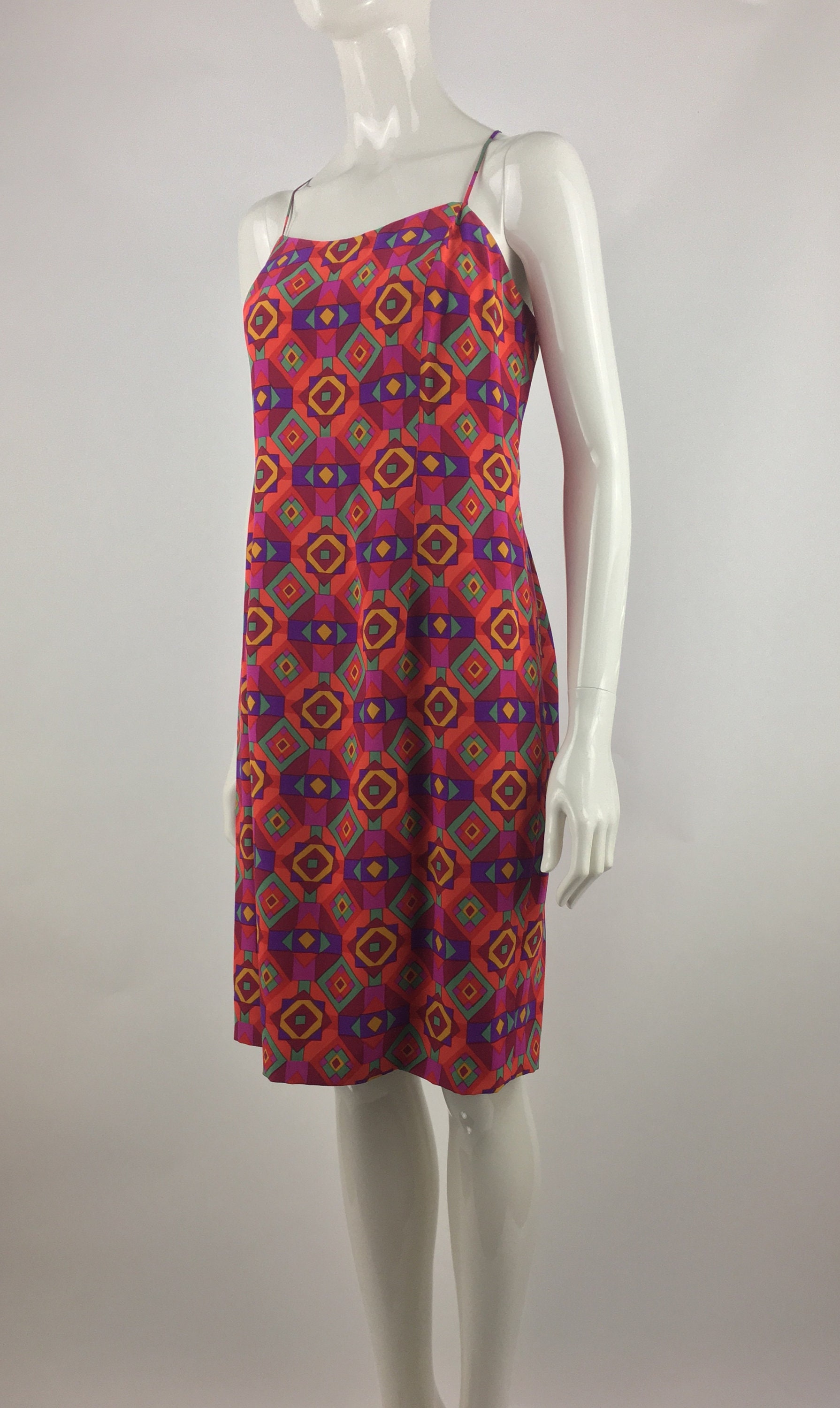 1980's Albert Nipon Red Shift Dress W Geometric Print & | Etsy