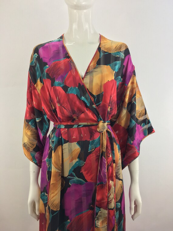 1980's Mary McFadden Peignoir Set|Floral Night Gow