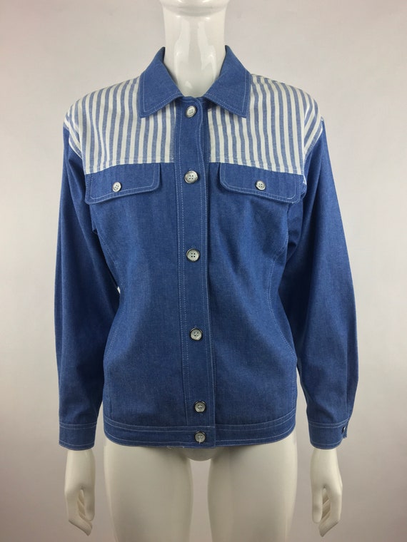 1980's Joyce Striped Jean Jacket|Vintage Denim Ja… - image 4