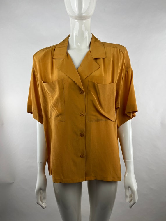 1980's Ellen Tracy Mustard Yellow Silk Blouse|Sec… - image 3