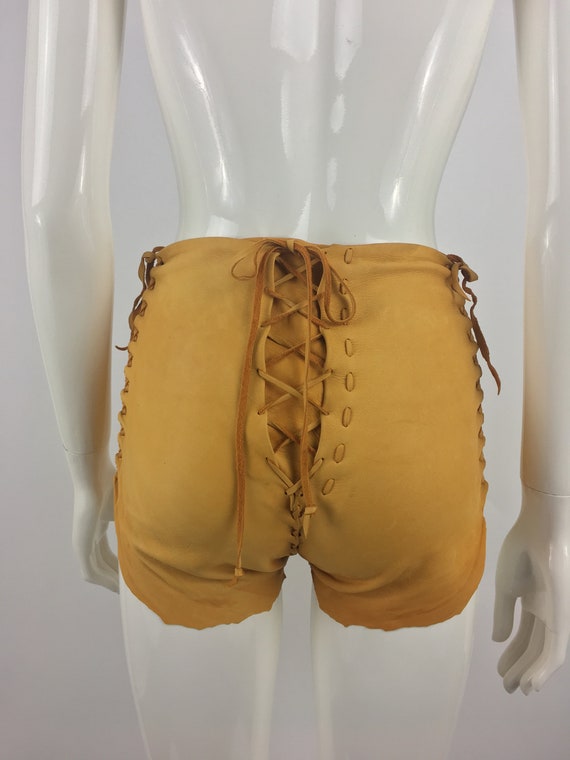 1970's Tan Leather Shorts|Lace Up Leather Hippy S… - image 10