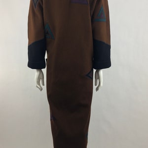 1980's Marylou Ozbolt Storer Fibre Arts Seattle Brown Coat w Colorful Abstract AppliquesWearable ArtWool JacketOversized CoatSize Small image 7