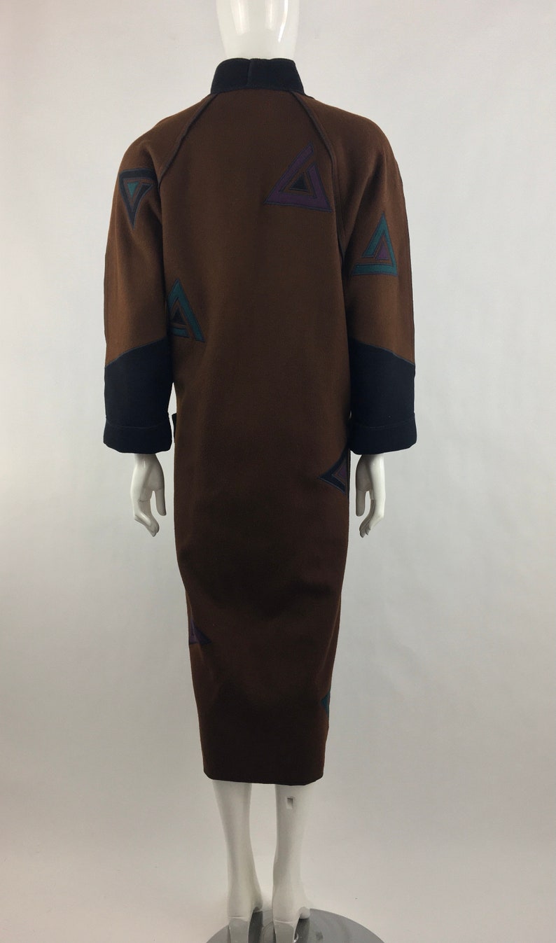 1980's Marylou Ozbolt Storer Fibre Arts Seattle Brown Coat w Colorful Abstract AppliquesWearable ArtWool JacketOversized CoatSize Small image 7